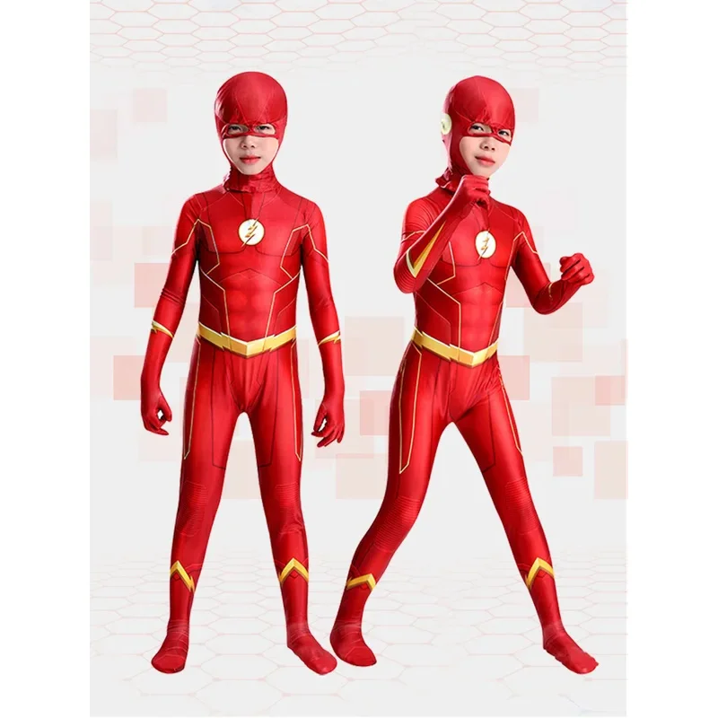 2025 Kids Flash Man Boys Cosplay Costume New Year Carnival Party Fancy Dress with Headgear Mask Sets abc