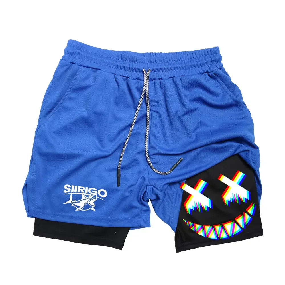 

2025 мужские спортивные шорты с принтом улыбающегося лица, тренировочные шорты для отдыха на открытом воздухе, 2 в 1, двухслойные, быстросохнущие