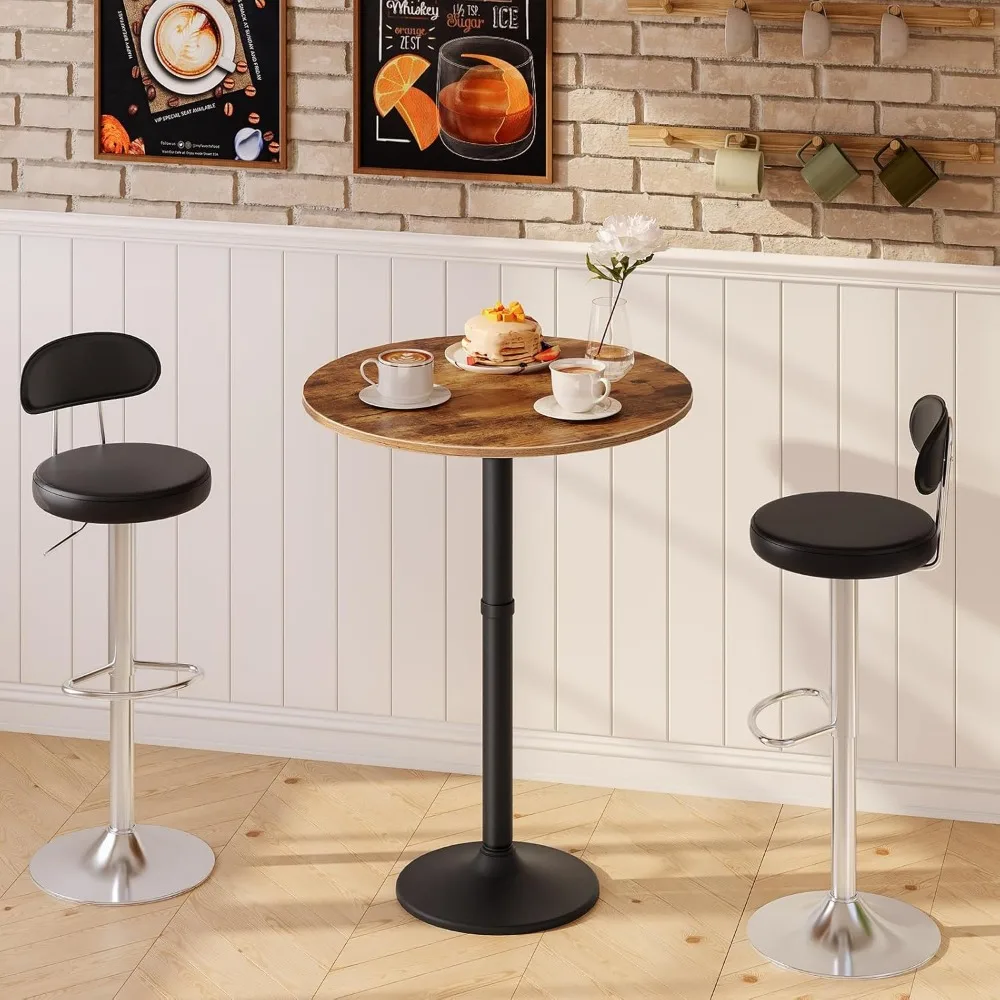 Round Bar Table, 35" Tall Pub Table, Cocktail Table with Base, Stable Counter Table with Non-Slip Base for Narrow Space