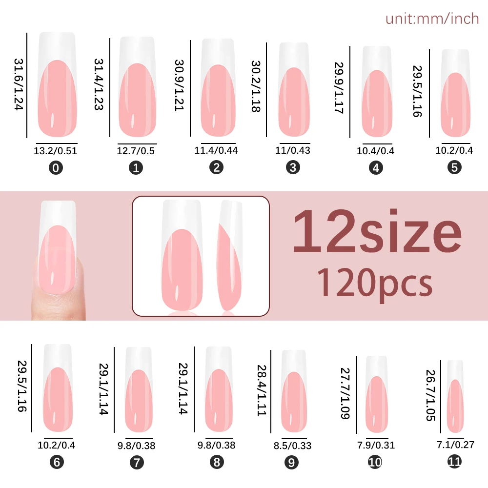 Faux ongles français longs et carrés, en acrylique, pointes d'extension d'ongles de Ballet portables, blanc doux, couverture complète française, à pression, 120 pièces