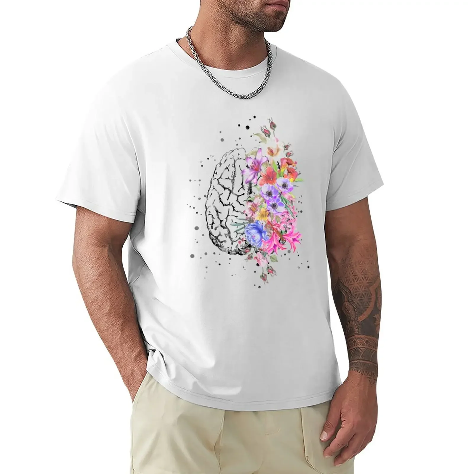 Brain anatomy,watercolor Brain, flowers brain, brain with Flowers T-Shirt anime t shirts new edition T-shirt men