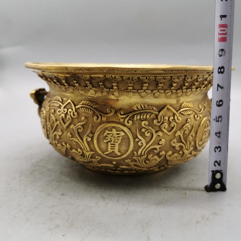Five Blessings Treasure Bowl Wealth-Attracting Ornament Pure Copper Wealth Gathering Home Living Room Decoration Craft New Chine