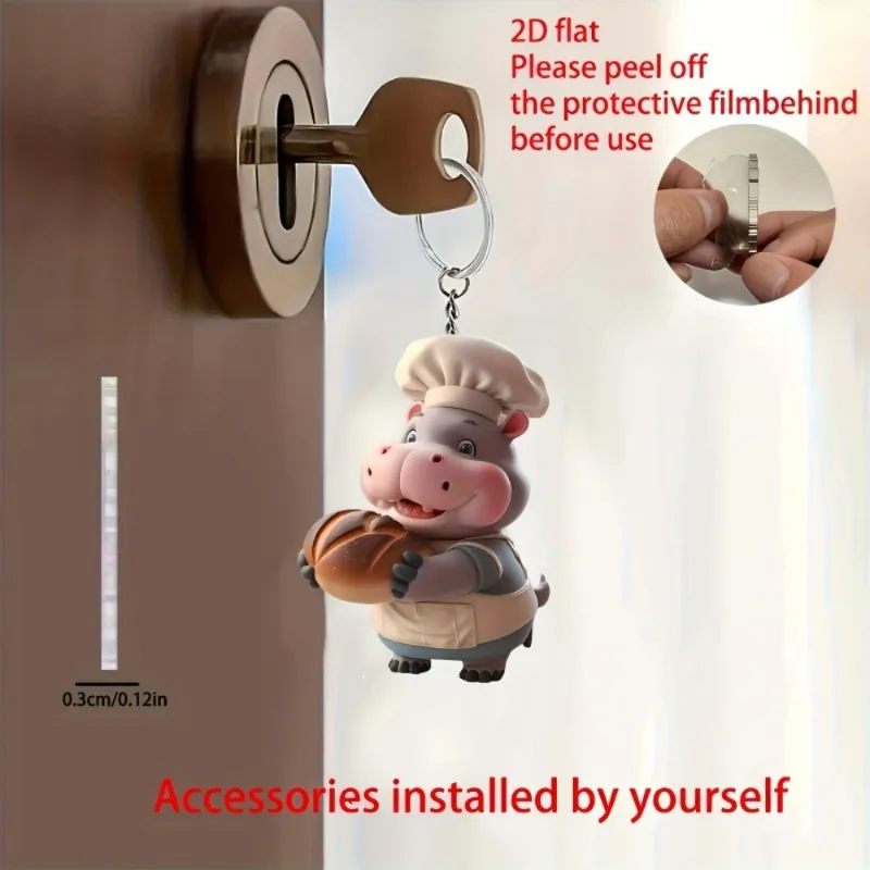 الإبداعية 2D شقة الاكريليك لطيف الشيف فرس النهر سيارة المفاتيح تصميم الملحقات على ظهره سيارة المنزل قلادة الديكور للرجل