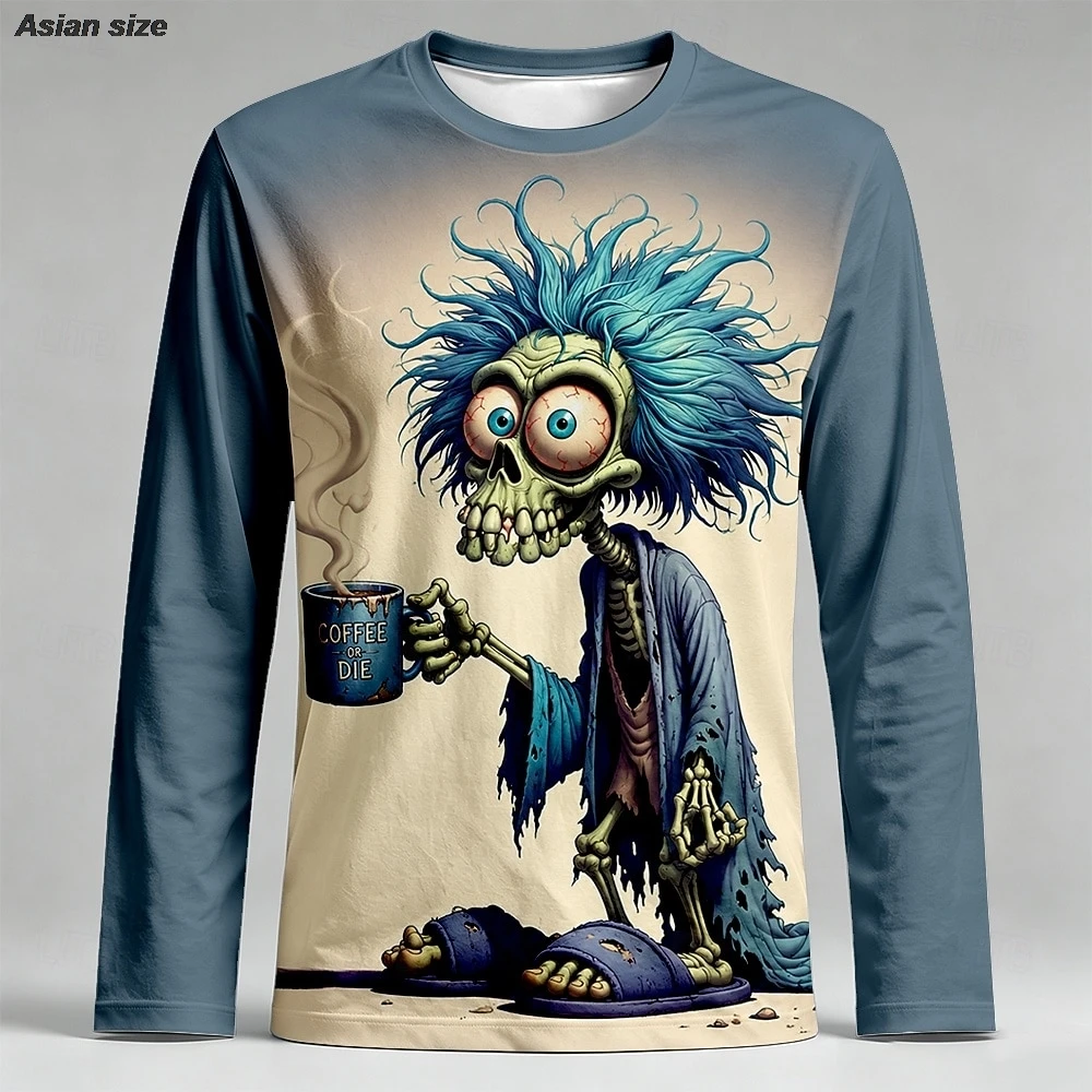Halloween Men's Zombies 3D T Shirt Long Sleeve T shirt 3D Print O- Neck Shirt Fashion Exaggerated Street Fall Clothing Apparel