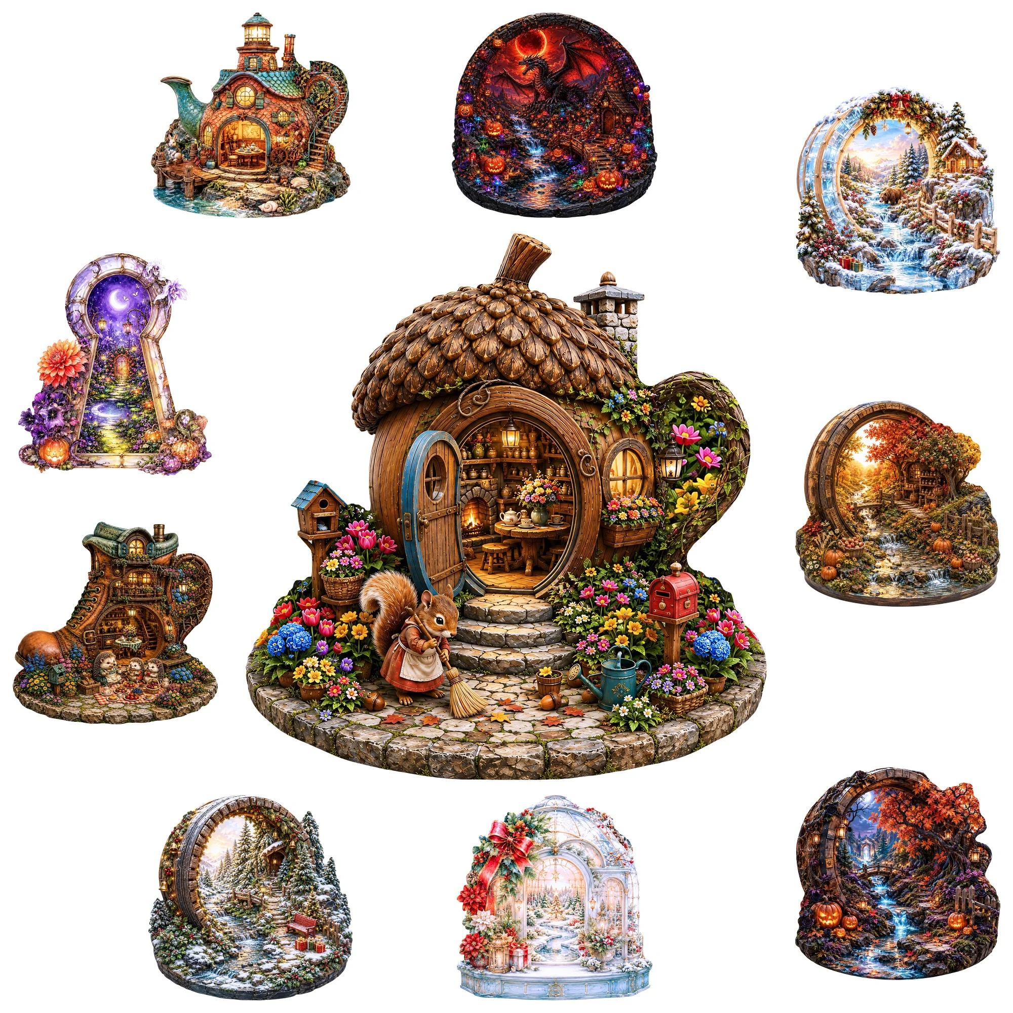 Acorn House Flat Wooden Puzzle Gift Toy Animal Jigsaw Puzzle Tabletop Puzzle Game Special Occasion Gift Gift for Teens Kids