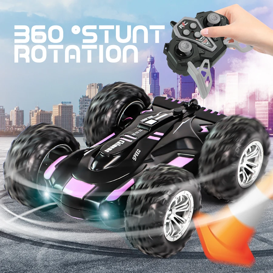 RC spray car 2.4G double-sided stunt with lights Children's toys direct charging compatible external charging