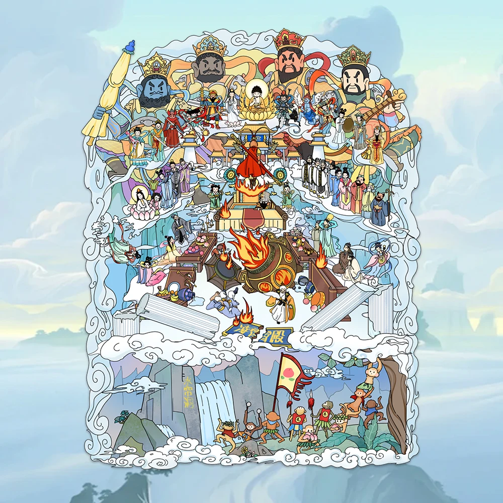 1Set Cartoon Herstellung Havoc im Himmel Miniatur Aufkleber Affenkönig Aufkleber Kultur Thema Party Himmlischer Palast Szene Aufkleber