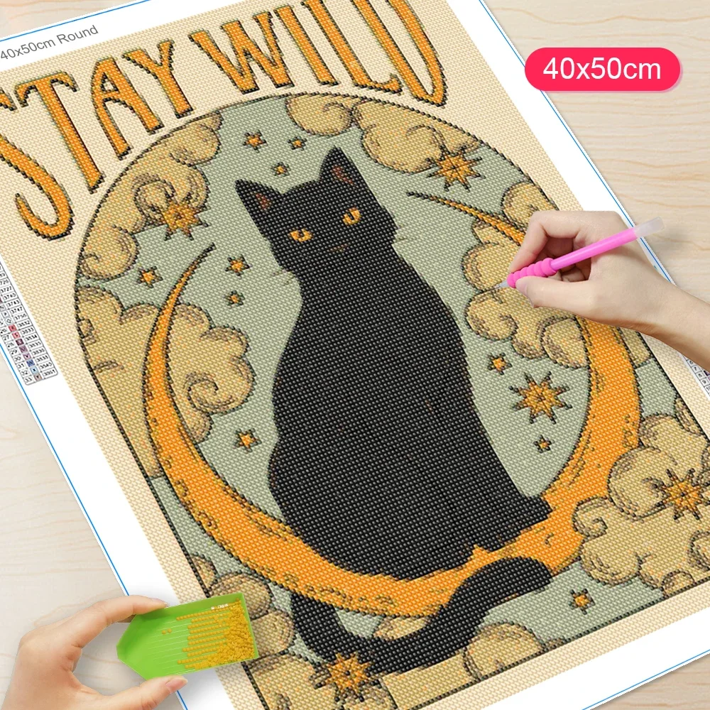 5D Diamond Mosaic Embroidery Kit Tarot Cat Text Art Diamond Painting Full Square/Round Drills DIY Rhinestone Mosaic Puzzle