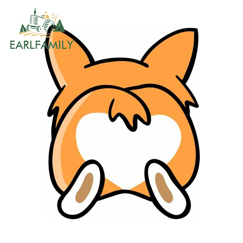 EARLFAMILY 13cm x 10.4cm Furry Ass Dog Car Stickers Love Butt Animal Chibi Yellow Fur Funny Sunscreen Decal Creative Decor