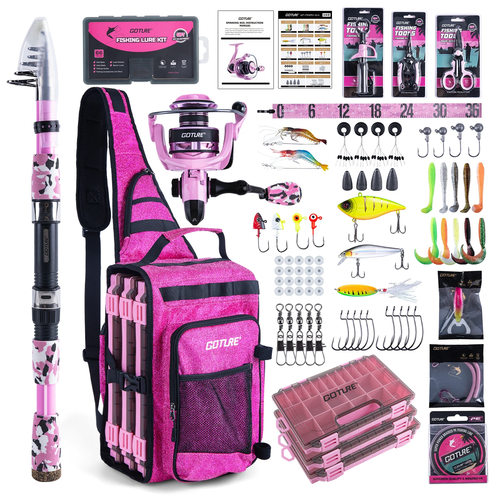 

Набор для рыбалки Goture: удочка и катушка, рыболовный комплект для взрослых, сумка-слинг OpenSide для хранения снастей с 3 коробками для приманок, подарок для мужчин