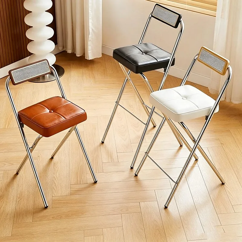 Foldable Back Support Bar Chairs Elegant Lightweight Small Modern Bar Chairs White Upholstered Silla Alta Para Barra Furniture