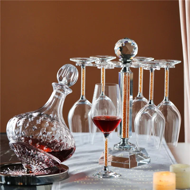 Rotary Decanter European Home Bar Luxury High-Grade Crystal Glass With Lid Top Tumbler Whiskey Decanter Pot Red Wine Glass Set