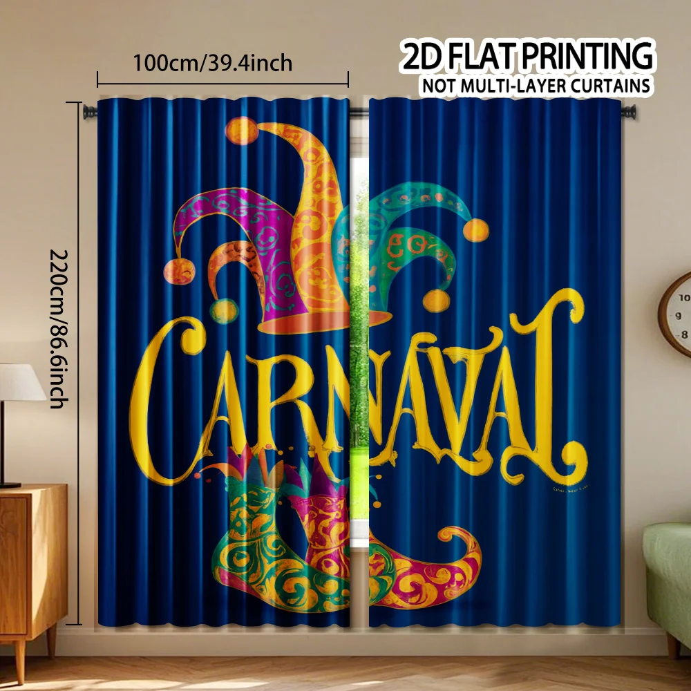 Vibrant Carnival Curtains Boho Festival Window Drapes Pop Art Tropical Blue Backdrop Stylish Home Decor Window Shade Panels