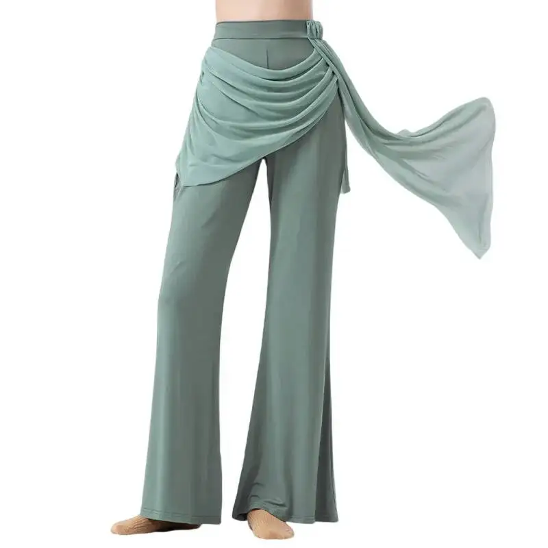 

2 Layers Dance Skirt Pant Women Flowy Culottes Elegant Classic Training Trousers Modern Hanfu Ballet Yoga Costume Horn Wide Leg