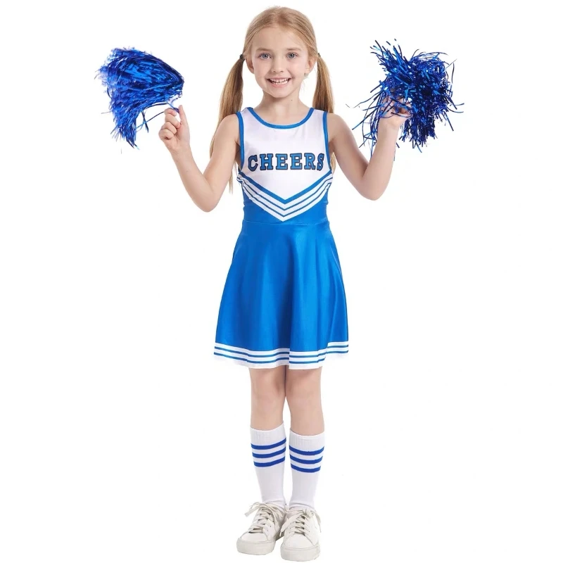 Falda de Cosplay para niños, uniforme de animadora con bola pequeña, cinco colores, sin mangas, para actuaciones en Campus de fútbol