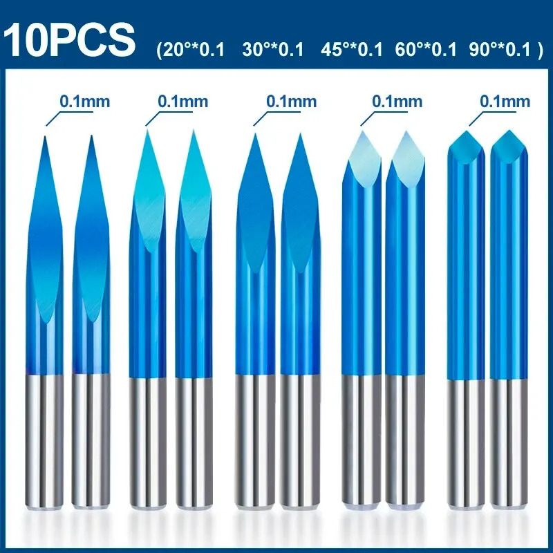 XCAN 3 Edge Pyramid Bit CNC Engraving Bit 20-90 Degree Carbide End Mill 3.175mm Shank Nano Blue Coated Milling Cutter 10pcs