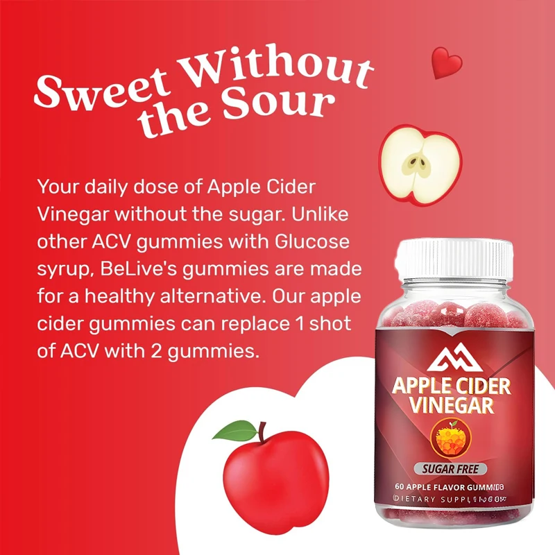 60 apple cider vinegar gummies - ACV sugar free gummies detoxify and clean digestive health,non genetically modified,gluten free