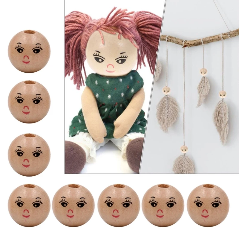 20Pcs/lot Smiling Face Wooden Head Beads DIY Children\'s Bead Accessories Jewelry Bangle Neckchain Making Supplies