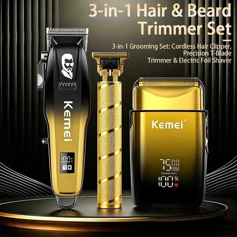 Kemei Original Hair Clipper Kit Men Electric Shaver Cordless Hair Trimmer Professional Hair Cutting Machine KM-709A KM-TX10 Kit