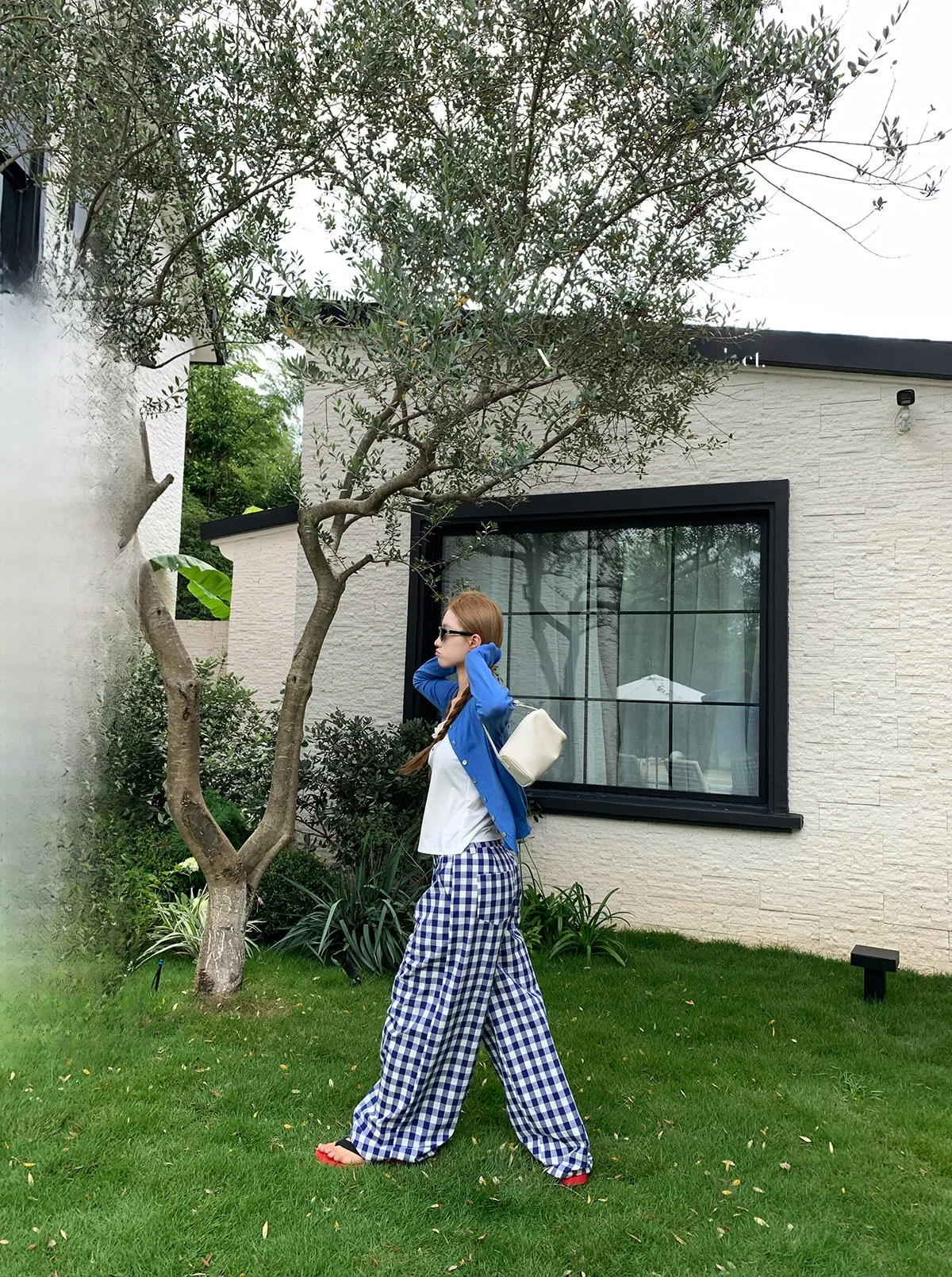 

Loose Vintage Blue And White Plaid Casual Pants Women Summer New Sle Comfortable Wide Leg Pants Cotton Straight Cut Trousers