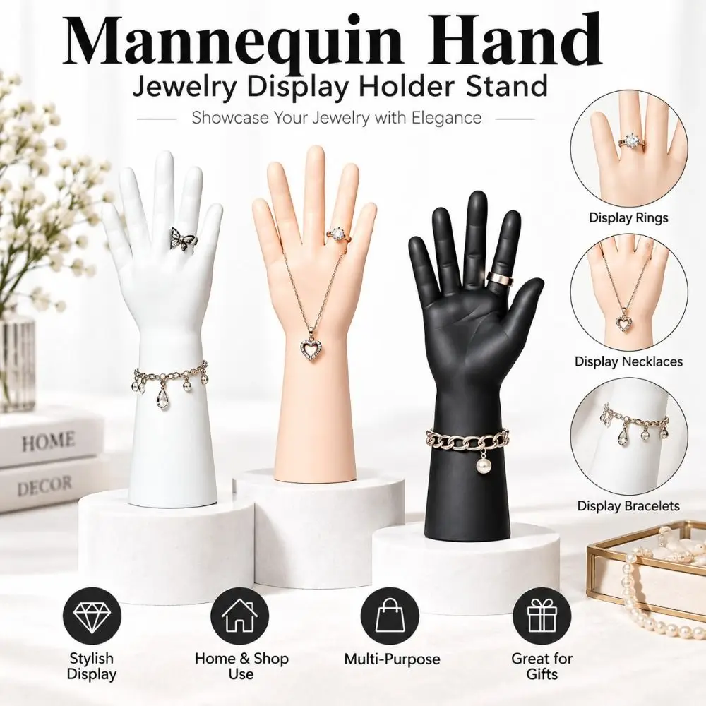 New Hand Model Mannequin Hand Long Arm Realistic Jewelry Display Holder Tabletop Plastic Display Stand Home Organization