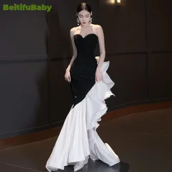 BeitifuBaby French Style Evening Dresses for Women Elegant Strapless Sequins Ruffles Sleeveless Banquet Formal Dress Vestidos