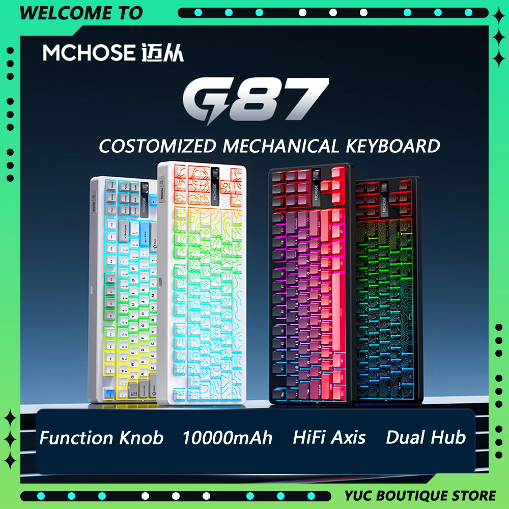 MCHOSE G87 Wireless Mechanical Keyboard Tri Mode Bluetooth Gasket Structure Hot Swap With Knob Customized Pc Gaming Keyboard