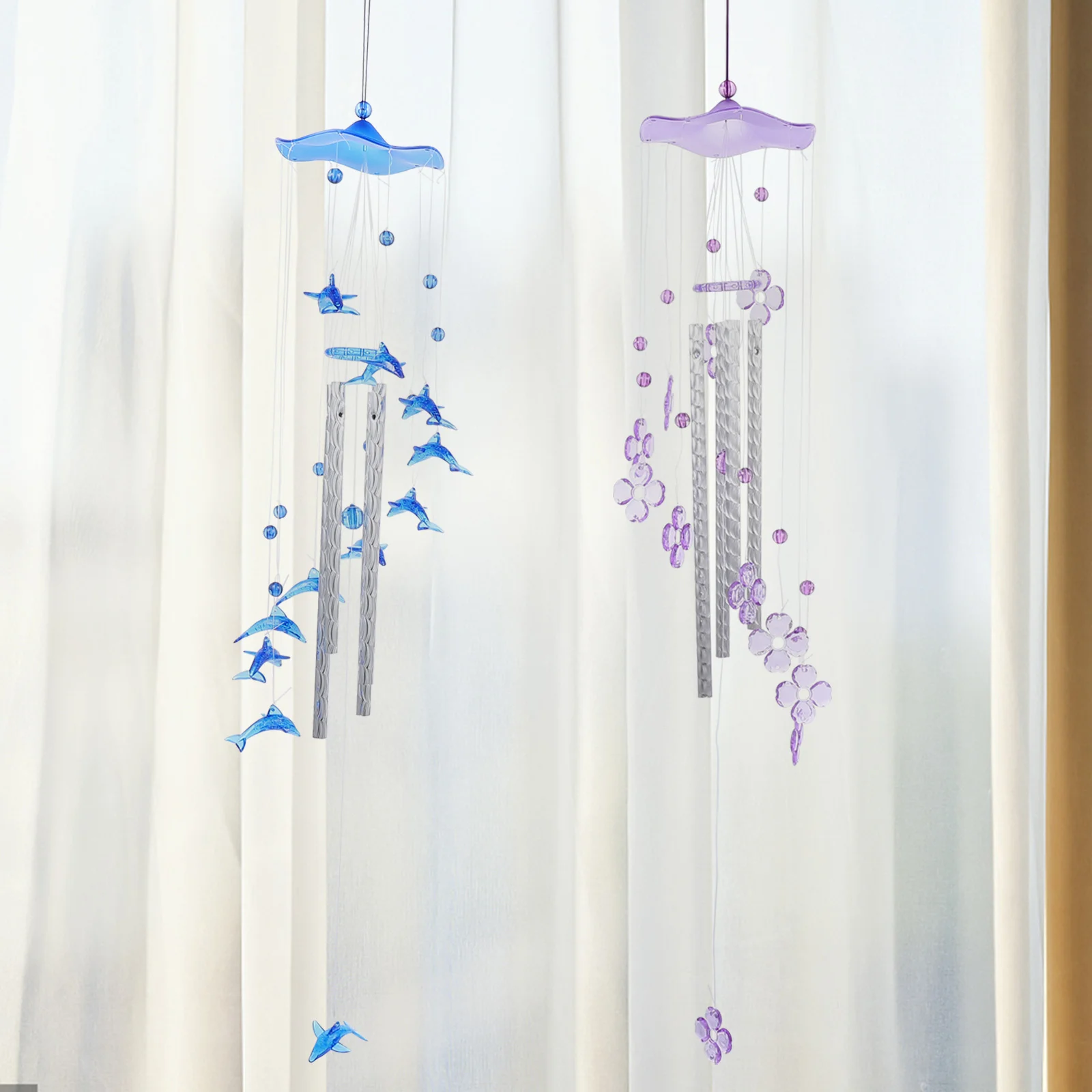 

Hanging Decor Dolphin Flower Wind Chimes Outdoor Ornaments Bell for Decorations Leds Blue