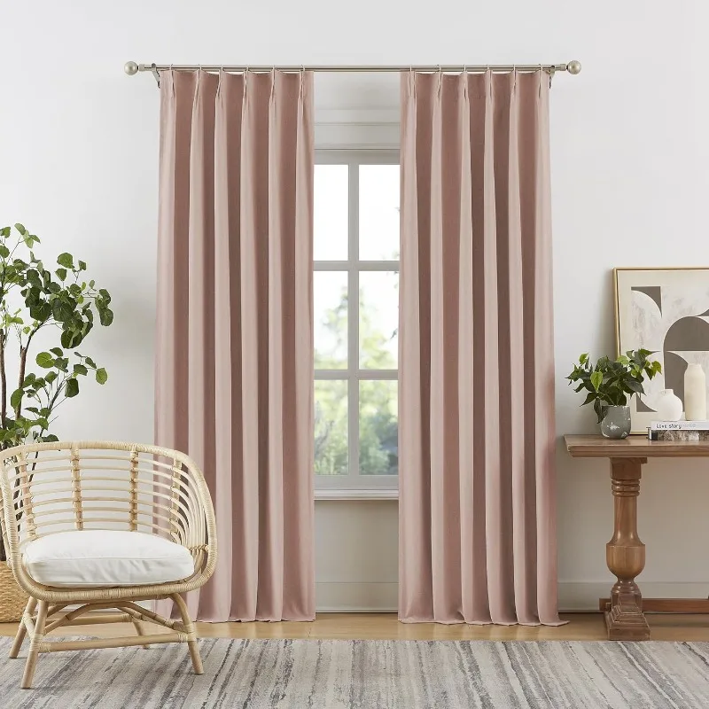 

Pinch Pleated Blackout Curtains for Girls Bedroom Decor Dusty Rose Baby Pink - Room Darkening Thermal Insulated for Livi