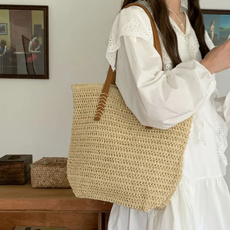 

Summer Crochet Straw Shoulder Bags for Women Commuter Tote Bags Casual Vacation Seaside Beach Bags Fashion Female Handbags