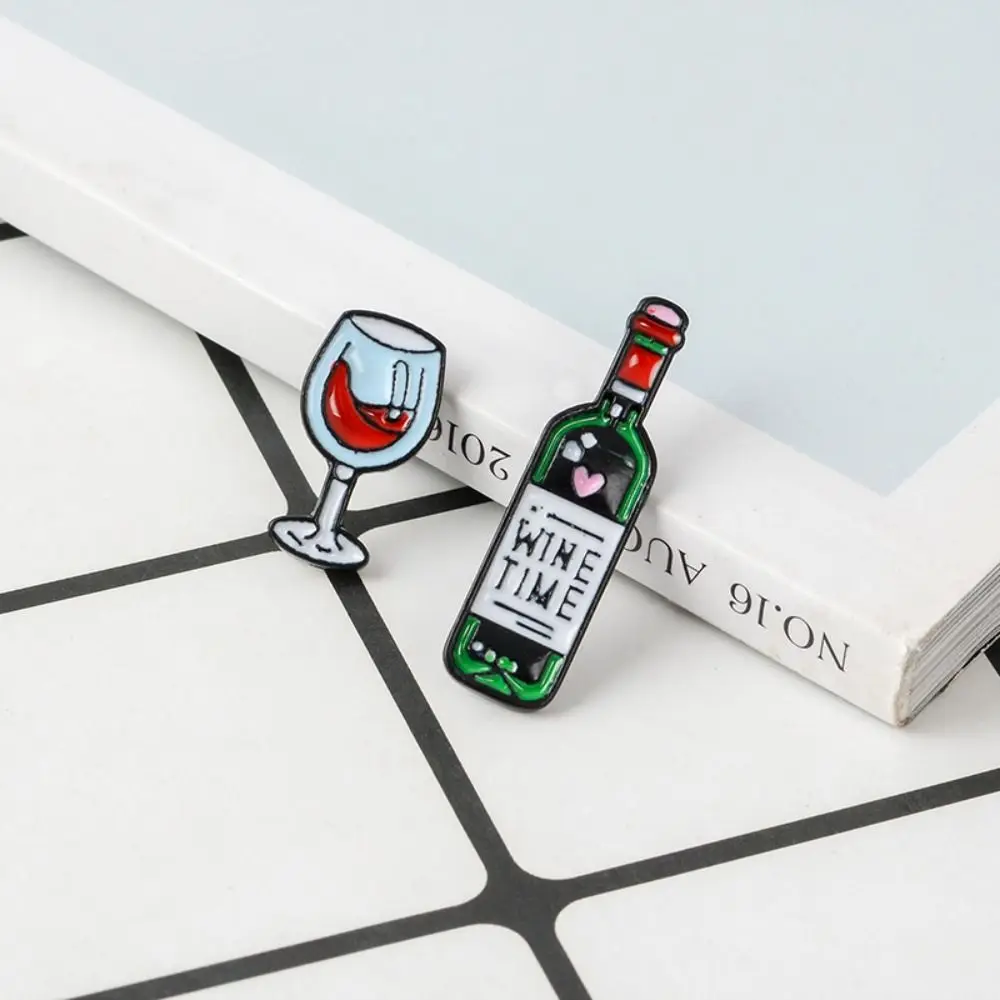 Metal Badge Red Wine Bottle Cup Wine Time Brooch Mini Cartoon Wine and Wine Glasses Pins Cute Exquisite Lapel Metal Pins Clothes