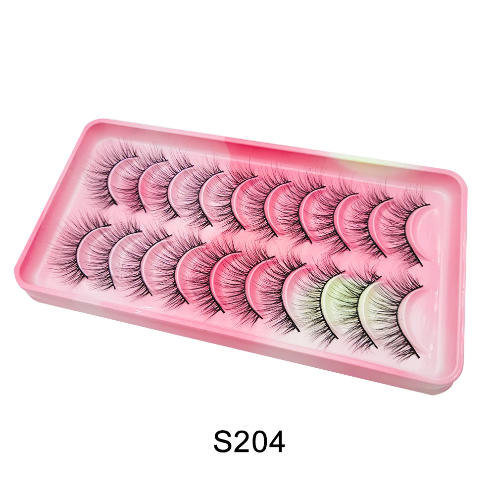 Natürliche Wimpern, 5/10 Paar, 3D-Manga-Wimpern, natürliche kurze Manga-Wimpern mit vollem Streifen, klares Band, weiches Licht, natürliche Anime-Wimpern – Detail 10