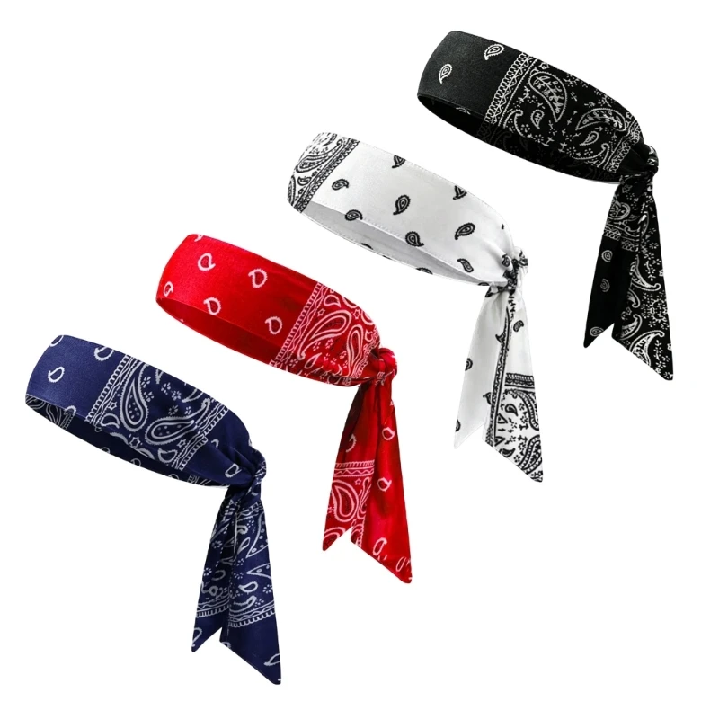 DXAE Soft Fabric Head Wrap Printed Elastic Headband Gym Running Cycling Daily Hair Hold Unisex Tie Bandana