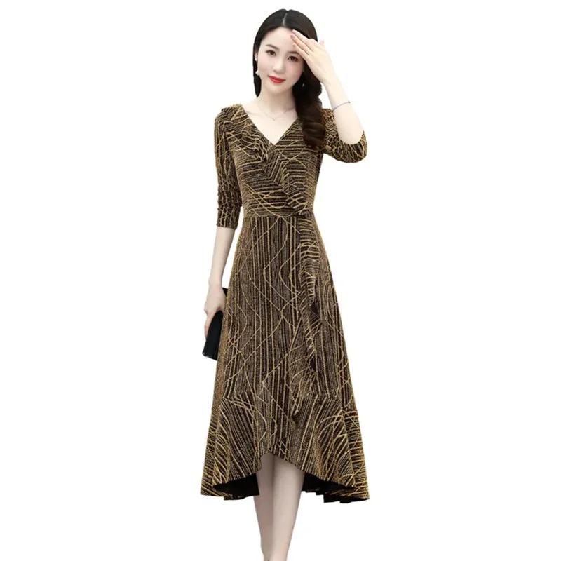 Velvet dress For Spring And Autumn 2024 New Style For Socialites, Slimming Off V-neck Dress Trendy Children's Clothing