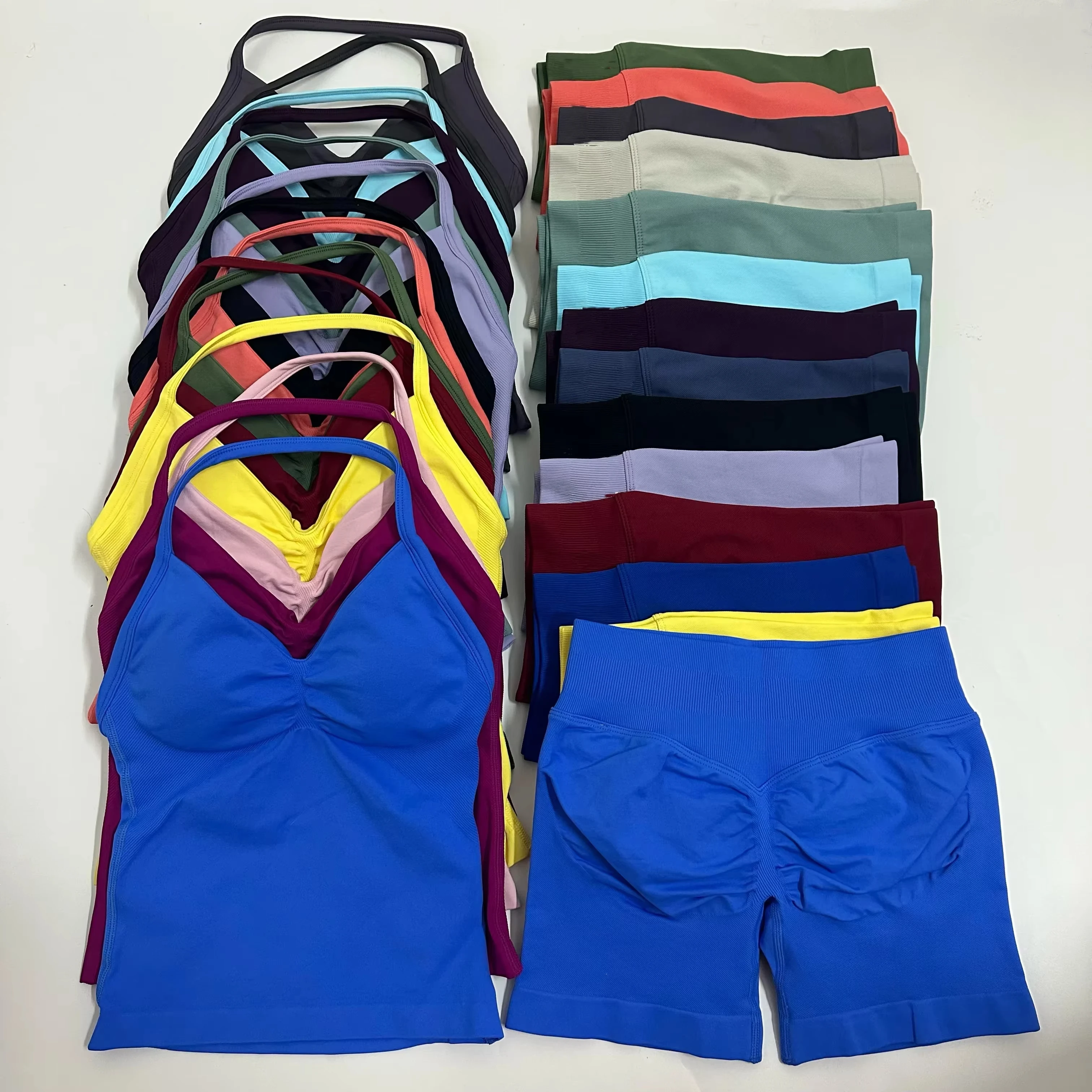 

Women Two Piece Set Impact Gym Set Backless Tank Yoga Tops High Waist Scrunch Seamless Shorts Sport Suit Sportswear Workout Set