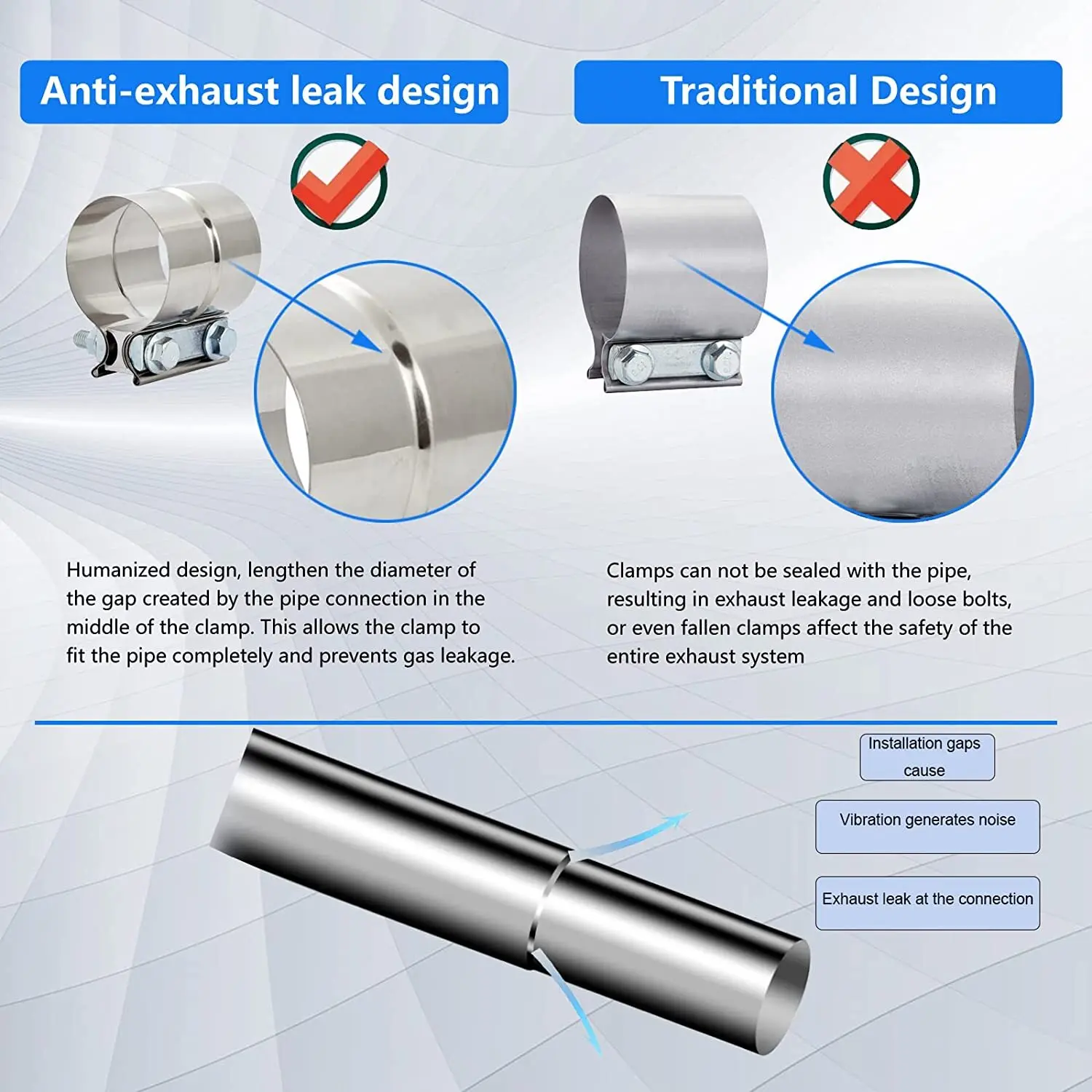 العالمي 4 بوصة الفولاذ المقاوم للصدأ اللفة المشتركة العادم المشبك الخمار كم المقرنة الفضة TP-1006