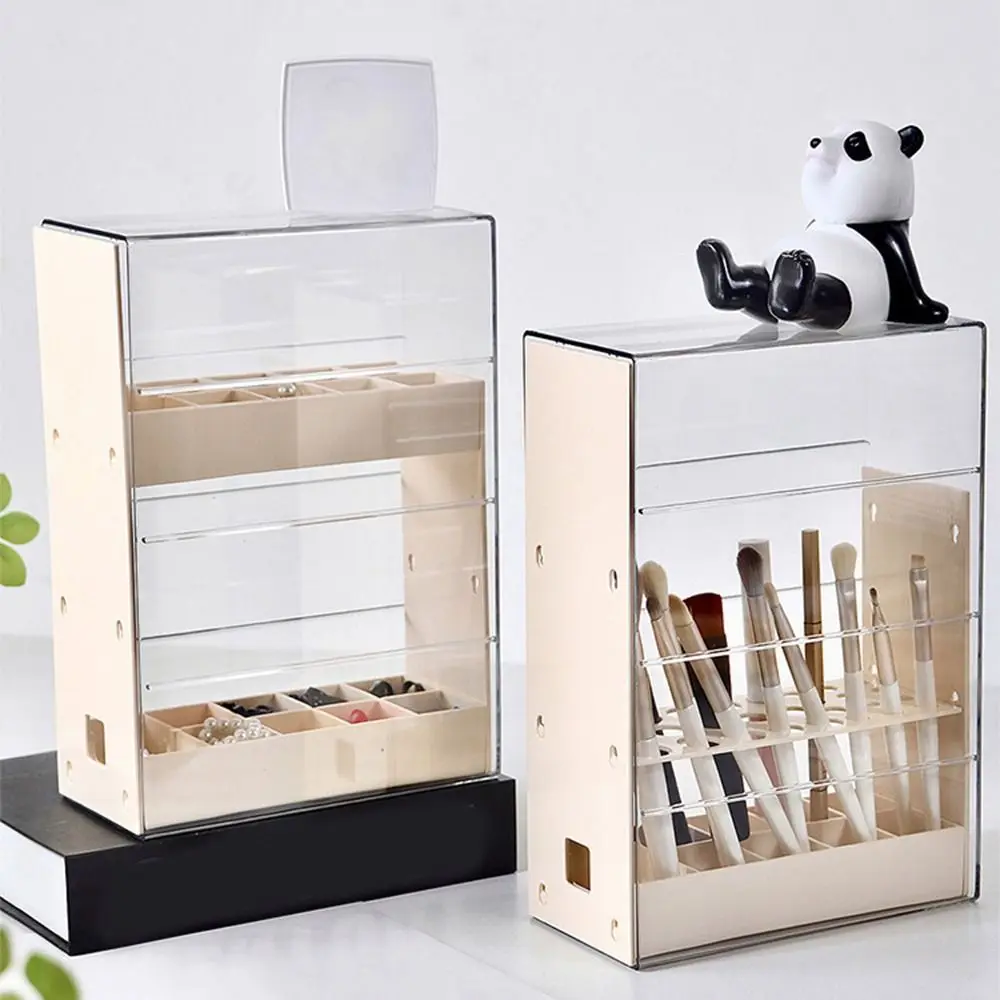 

Прозрачный органайзер для косметических кистей, большая емкость, пылезащитная стойка для помады, пластиковая съемная коробка для хранения ювелирных изделий