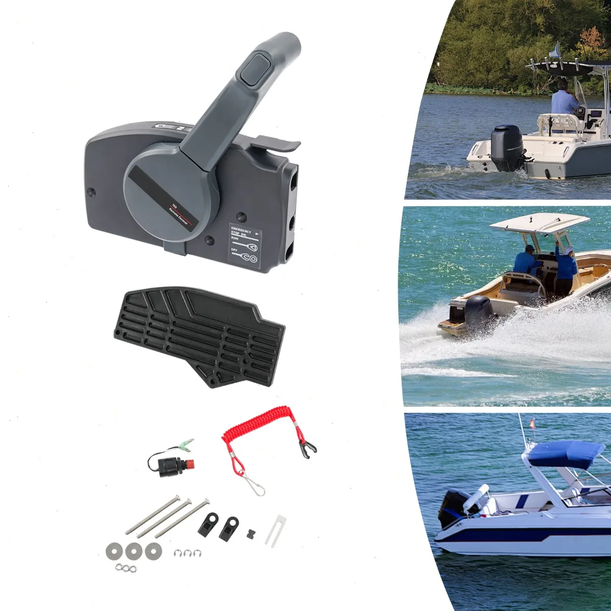 Outboard Remote Control, Marine Throttle Control Box with Safety Lanyard, Neutral Lock, Easy Install Front Mount, Compatible with Outboard Motor