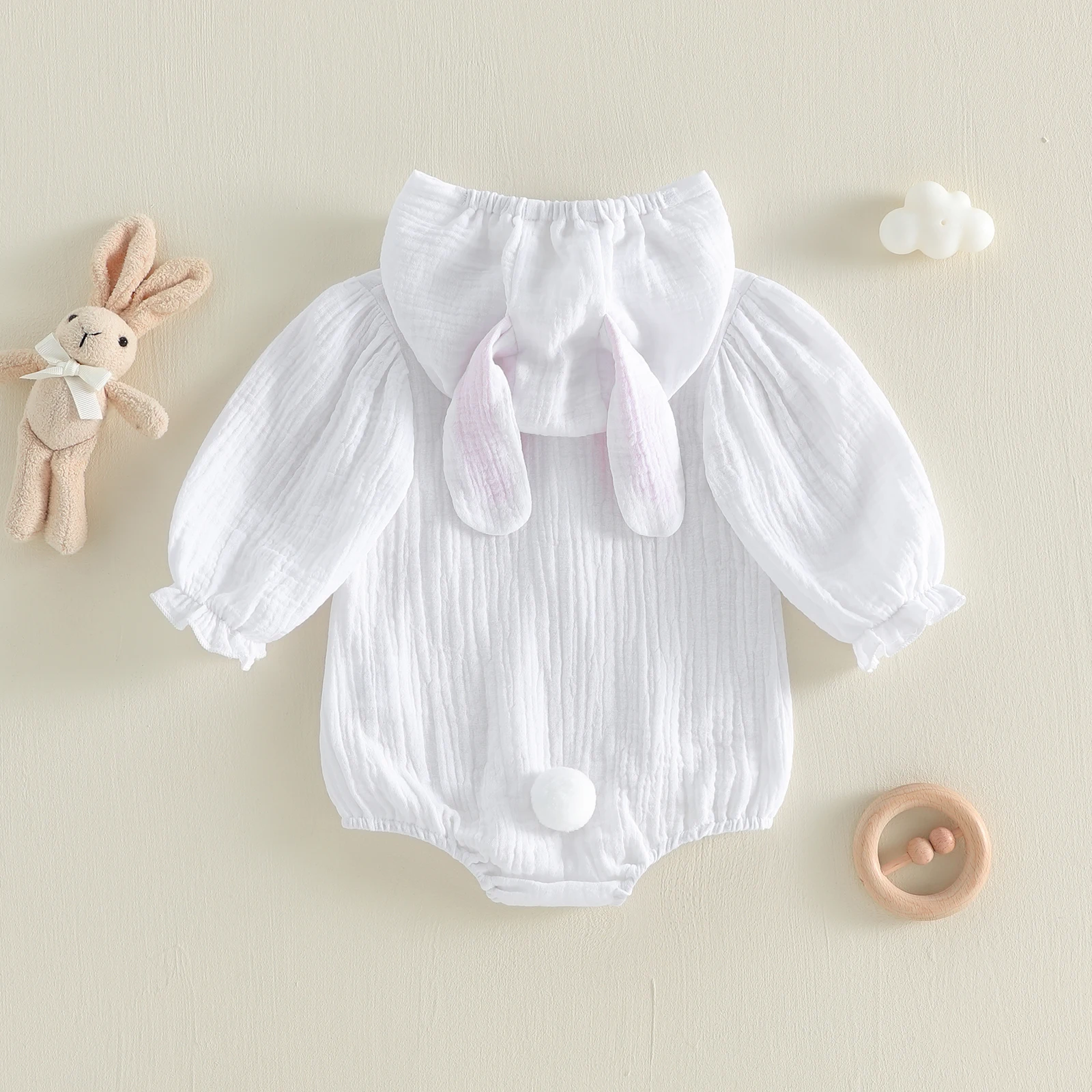 

Пасхальный комбинезон для новорожденных: милый хлопковый боди с ушками кролика, повседневный детский комбинезон с длинным рукавом и капюшоном на пуговицах