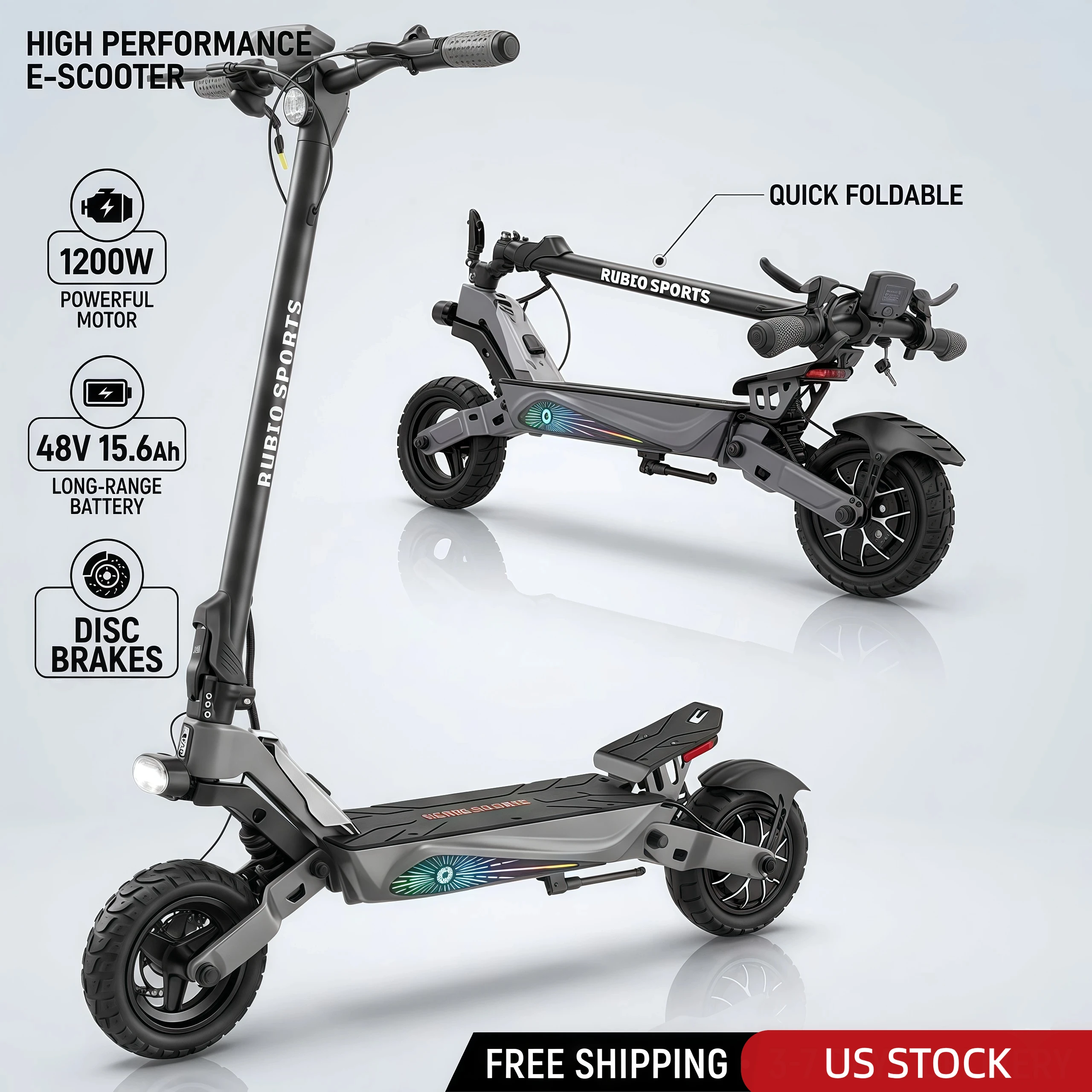 Electric Scooter for Adults, 1200W Motor, 48V 15.6Ah Battery, Up to 35 Miles Range, 10" Tires, Disc Brakes, 3 Riding Modes, Foldable Commuter E Scooter