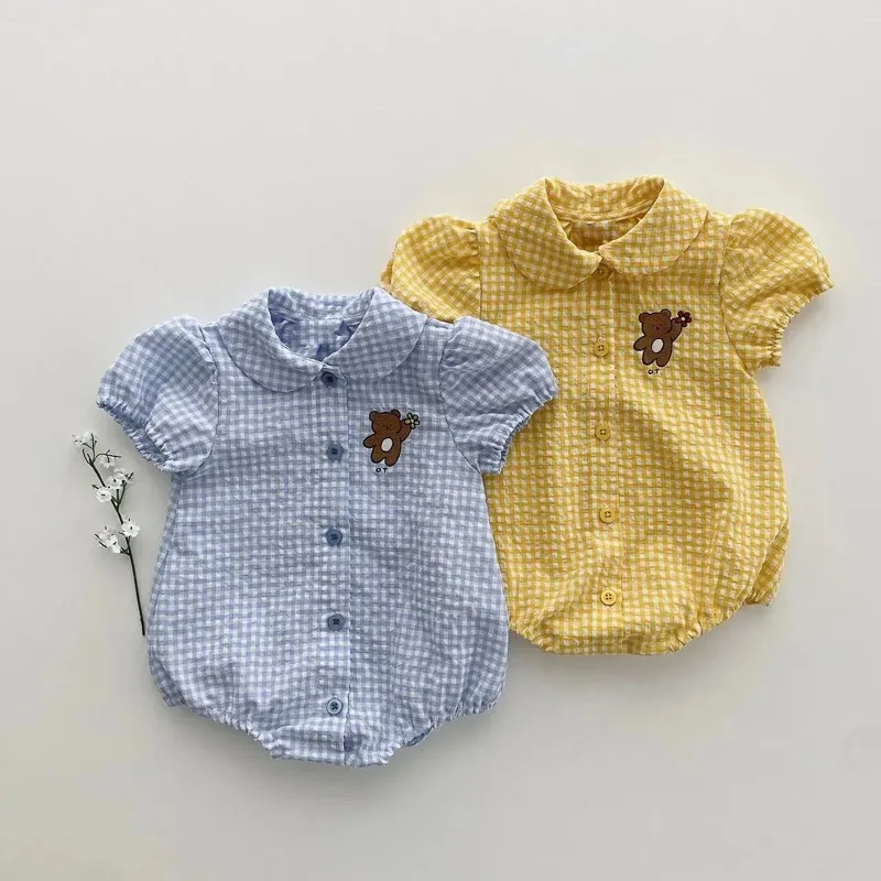 MILANCEL 2023 Summer Newborn Clothes Puff Sleeve Baby Girl Bodysuits Embroidery One Piece