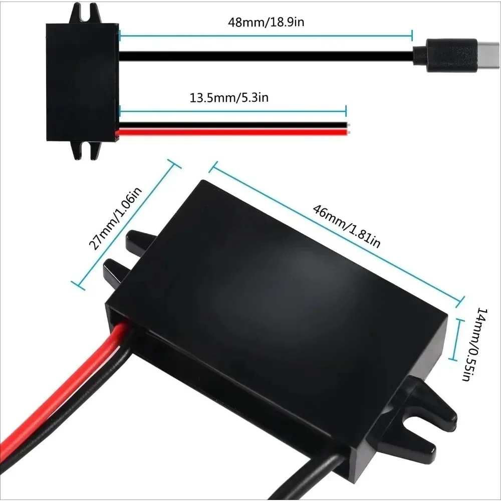 Waterproof DC/DC 12V To 5V 3A Buck Converter Module Type-C USB Power Adapter Power Converter For Car LED Display GPS Navigation