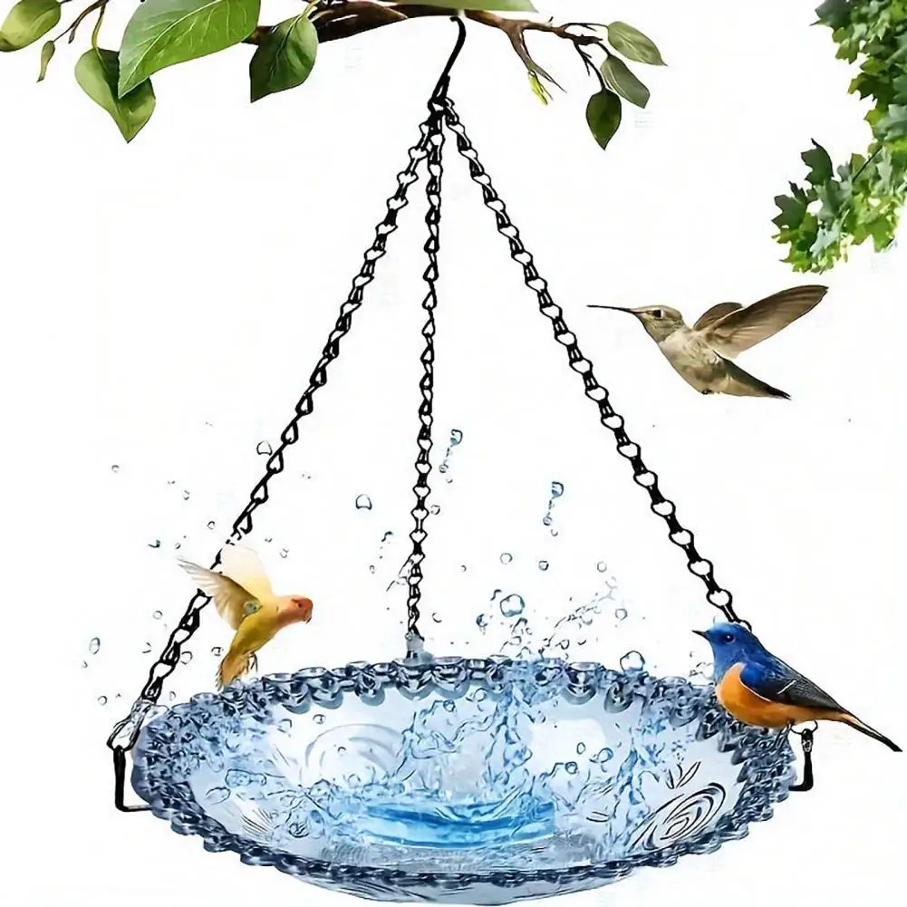 

Outdoor Bird Bath Water Feeder with Rust-Proof Black Chains Hanging Bird Bath Hummingbird Feeder Parrot Bath Supplies Yard Decor