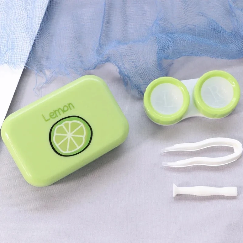 Fruit Contact Lens Case Portable Travel Kit Contact Lens Box Container with Mirror Tweezer Contact Applicator