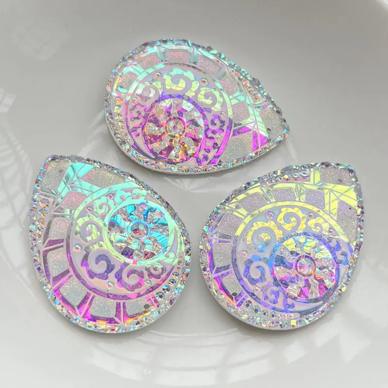 New universe 30*40mm teardrop heart resin Gem Cabochon Flat back sewn rhinestone raw beaded earrings 6 pieces /lot