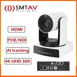 SMTAV AI tracking 4K UHD 30X Video Camera NDI PTZ HDMI Support POE IP Remot Control Camera for Live Broadcast Remote Church