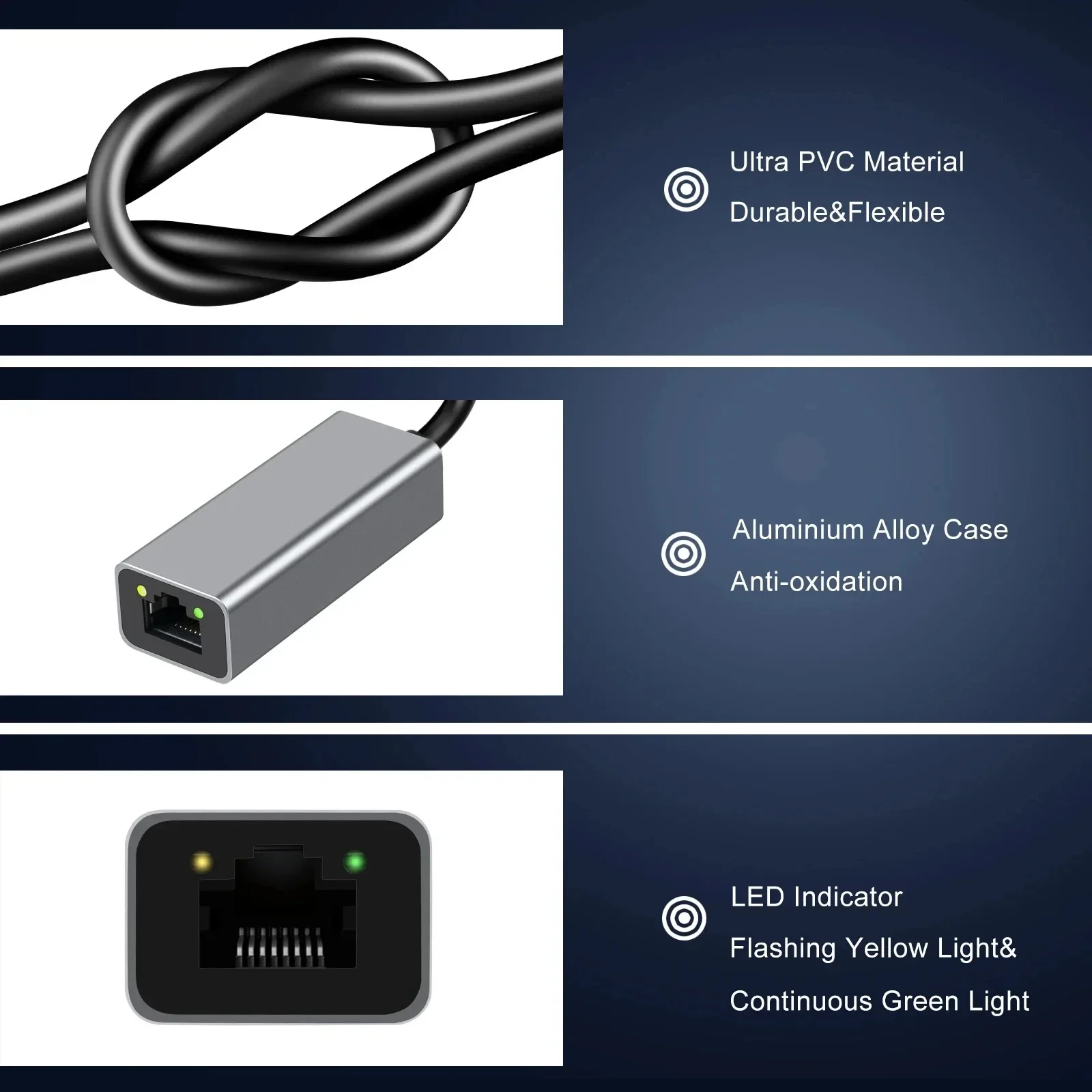 Kebidumei 1000Mbps Network Card USB 3.0 Type C Ethernet Adapter USB Lan RJ45 Gigabit Cable For MacBook Windows XP 7 8 10 Android view 3