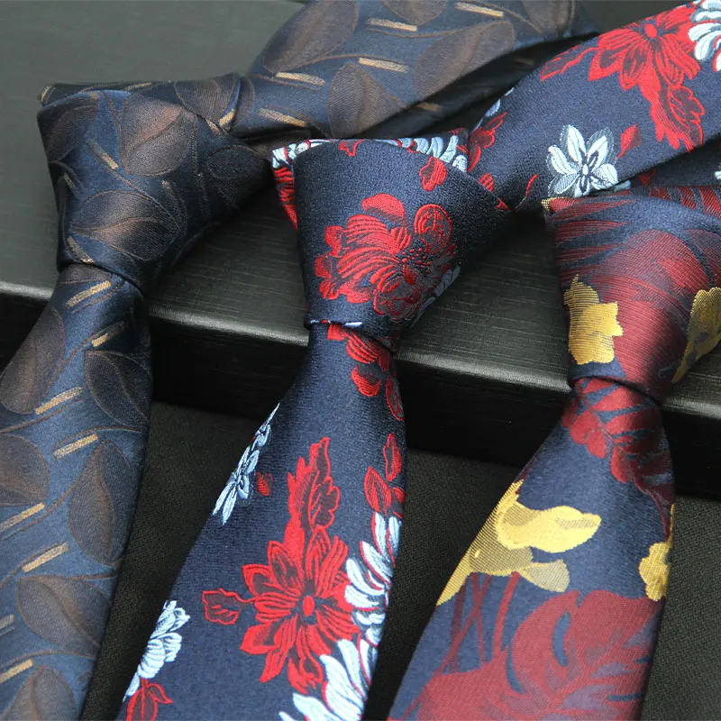 Men's 1200 Needle-Stitched Narrow Tie 7cm (2.76in) Autumn and Winter New Style Cotton-Lined Vintage Red and Blue Multi-Color Floral Leaf Polyester Business Wedding Party Formal Wear Gift Accessory