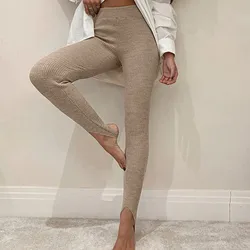 Leggings lavorati a maglia a coste pantaloni di base Fitness in cotone elasticizzato a vita alta da donna Casual quattro stagioni nuove Leggings attillati da donna