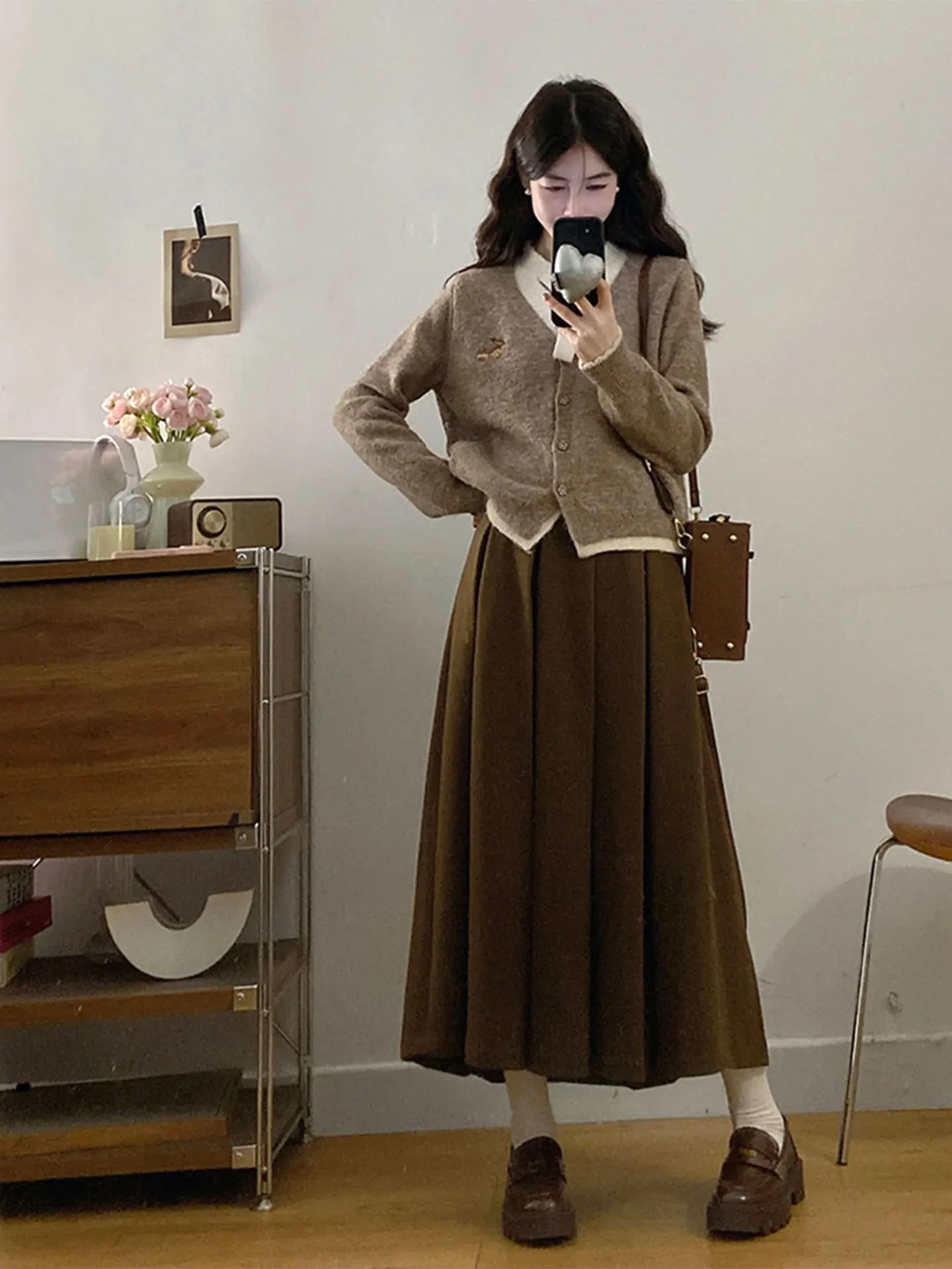 

Мягкий вязаный комплект из топа и юбки для полных женщин, осенне-зимний наряд в корейском стиле, свободный крой, повседневная одежда